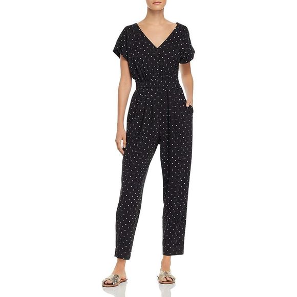 La Vie Rebecca Taylor Pants - La Vie Rebecca Taylor Womens Romy Black Polka Dot Tie Back Jumpsuit